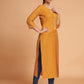 Rajwada Women Mustard Silk Blend Straight Cut Stitched Kurta
