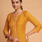 Rajwada Women Mustard Silk Blend Straight Cut Stitched Kurta