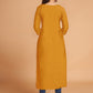 Rajwada Women Mustard Silk Blend Straight Cut Stitched Kurta