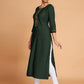 Rajwada Women Dark Green Silk Blend Straight Cut Stitched Kurta