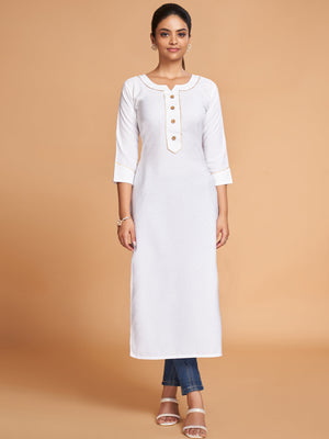 Rajwada Women White Silk Blend Straight Cut Stitched Kurta