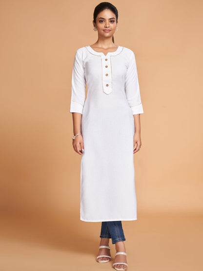 Rajwada Women White Silk Blend Straight Cut Stitched Kurta