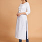 Rajwada Women White Silk Blend Straight Cut Stitched Kurta