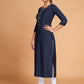 Rajwada Women Navy Blue Silk Blend Straight Cut Stitched Kurta