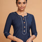 Rajwada Women Navy Blue Silk Blend Straight Cut Stitched Kurta