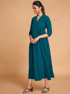 Rajwada Women Dark Blue Fancy Georgette Empire Cut Stitched Kurta
