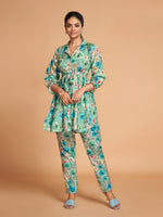 Sea Green Rayon Printed Stitched Co Ord