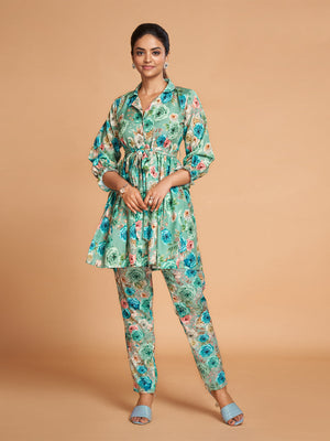 Sea Green Rayon Printed Stitched Co Ord
