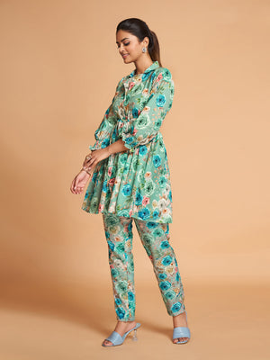 Sea Green Rayon Printed Stitched Co Ord