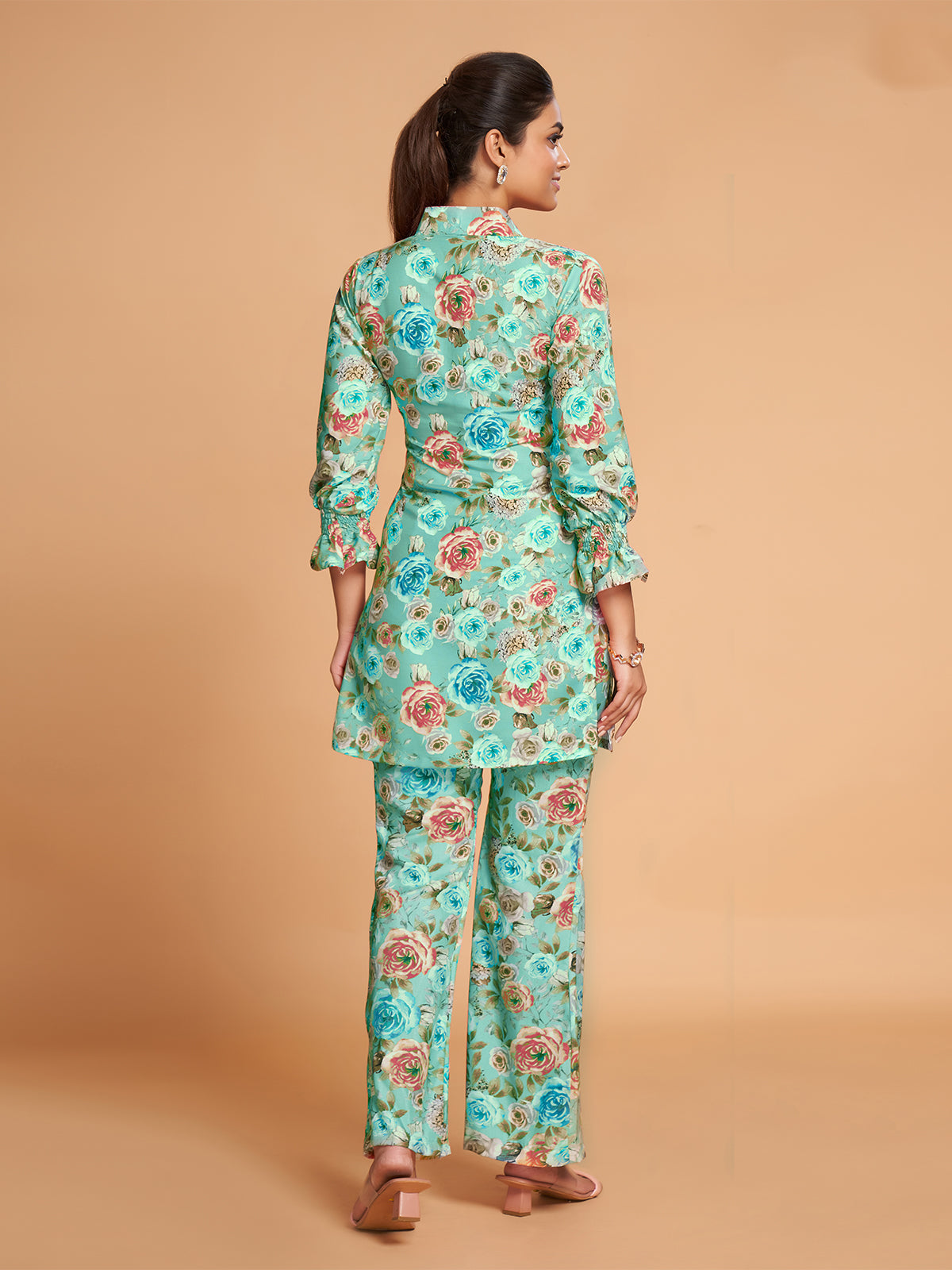 Sea Green Rayon Printed Stitched Co Ord