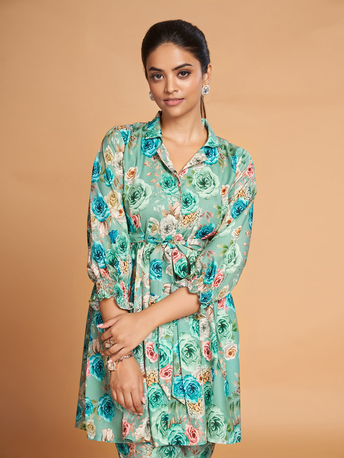 Sea Green Rayon Printed Stitched Co Ord