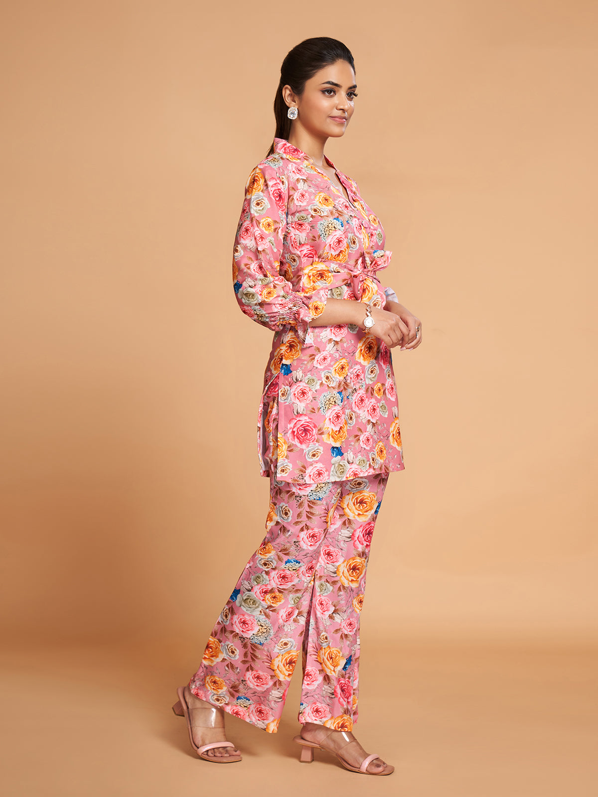 Pink Rayon Printed Stitched Co Ord