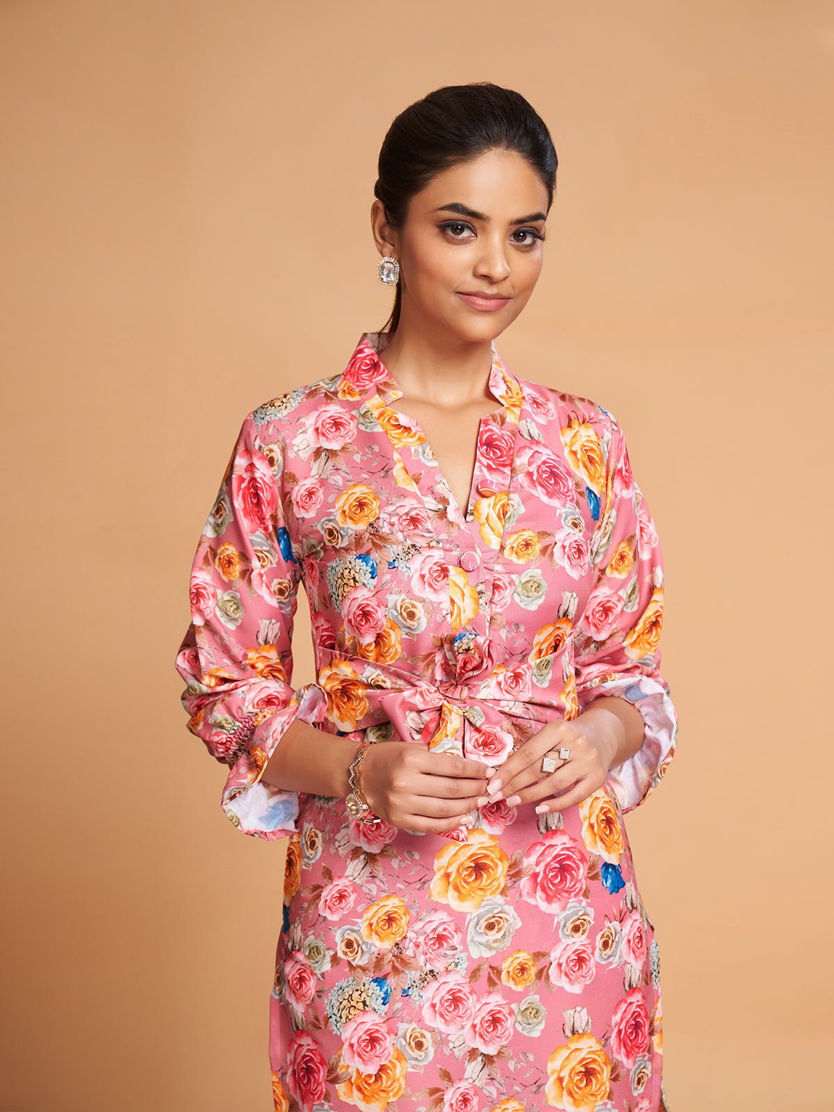 Pink Rayon Printed Stitched Co Ord