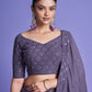 Rajwada Women Dark Grey Georgette Embroidered Semi Stitched Lehenga With Unstitched Blouse
