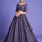 Rajwada Women Dark Grey Georgette Embroidered Semi Stitched Lehenga With Unstitched Blouse