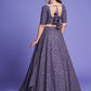 Rajwada Women Dark Grey Georgette Embroidered Semi Stitched Lehenga With Unstitched Blouse