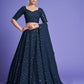 Rajwada Women Teal Georgette Embroidered Semi Stitched Lehenga With Unstitched Blouse