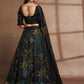 Black Net Print With Sequins Semi Stitched Lehenga Choli