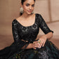 Black Net Print With Sequins Semi Stitched Lehenga Choli
