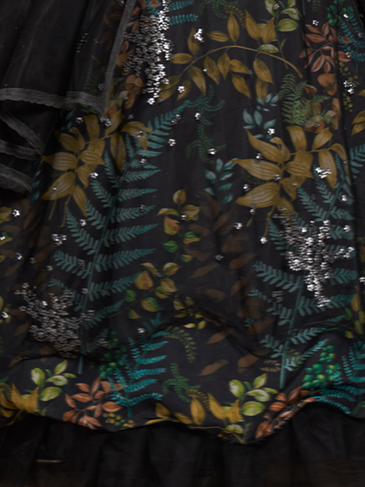 Black Net Print With Sequins Semi Stitched Lehenga Choli