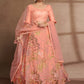 Peach Net Print With Sequins Semi Stitched Lehenga Choli