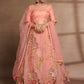 Peach Net Print With Sequins Semi Stitched Lehenga Choli