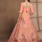 Peach Net Print With Sequins Semi Stitched Lehenga Choli
