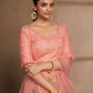 Peach Net Print With Sequins Semi Stitched Lehenga Choli