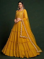 Mustard Faux Georgette Embroidered Semi Stitched Lehenga Choli