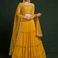 Mustard Faux Georgette Embroidered Semi Stitched Lehenga Choli
