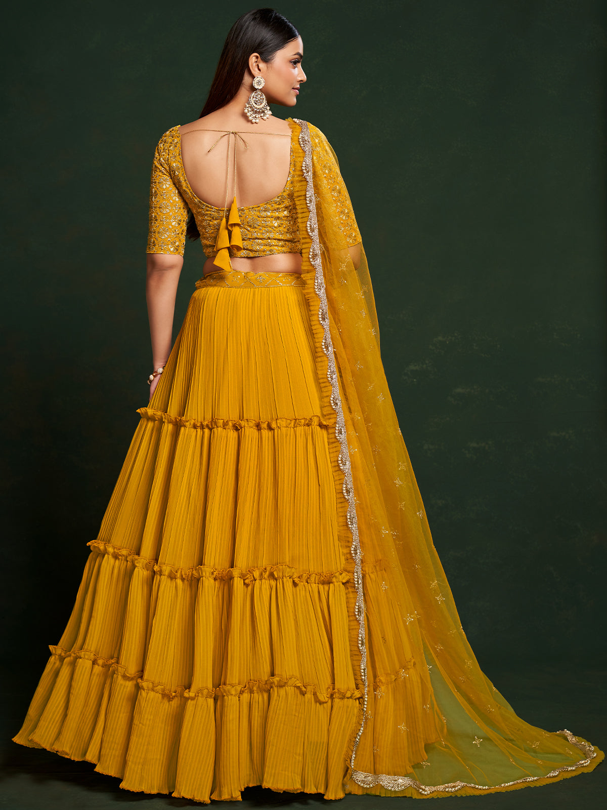 Mustard Faux Georgette Embroidered Semi Stitched Lehenga Choli