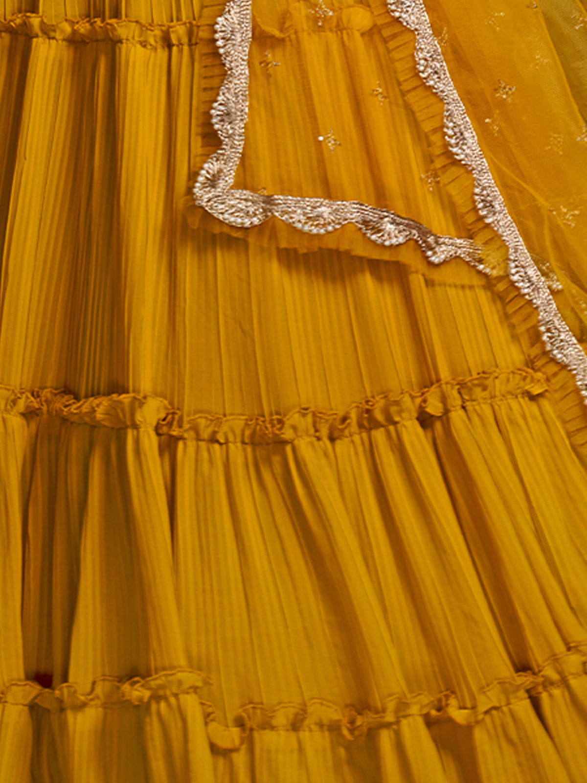 Mustard Faux Georgette Embroidered Semi Stitched Lehenga Choli