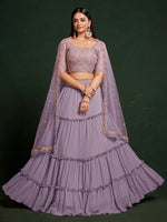 Lavender Faux Georgette Embroidered Semi Stitched Lehenga Choli