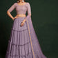 Lavender Faux Georgette Embroidered Semi Stitched Lehenga Choli