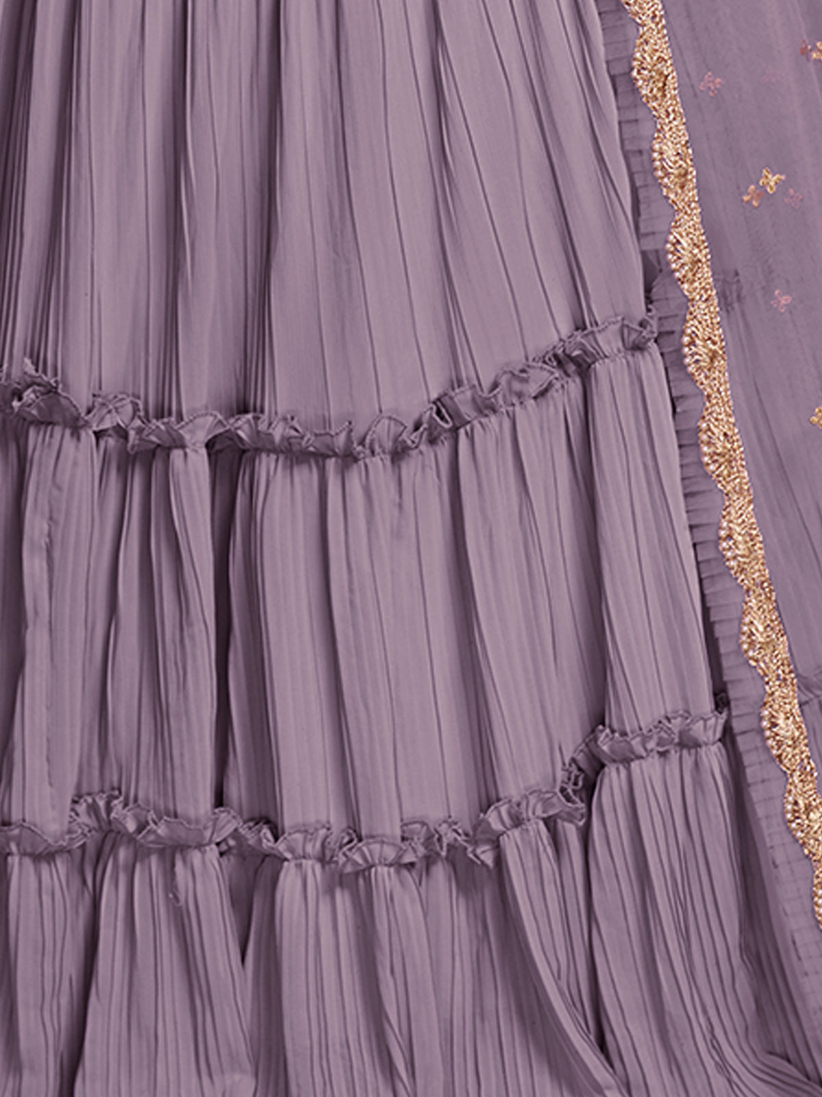 Lavender Faux Georgette Embroidered Semi Stitched Lehenga Choli