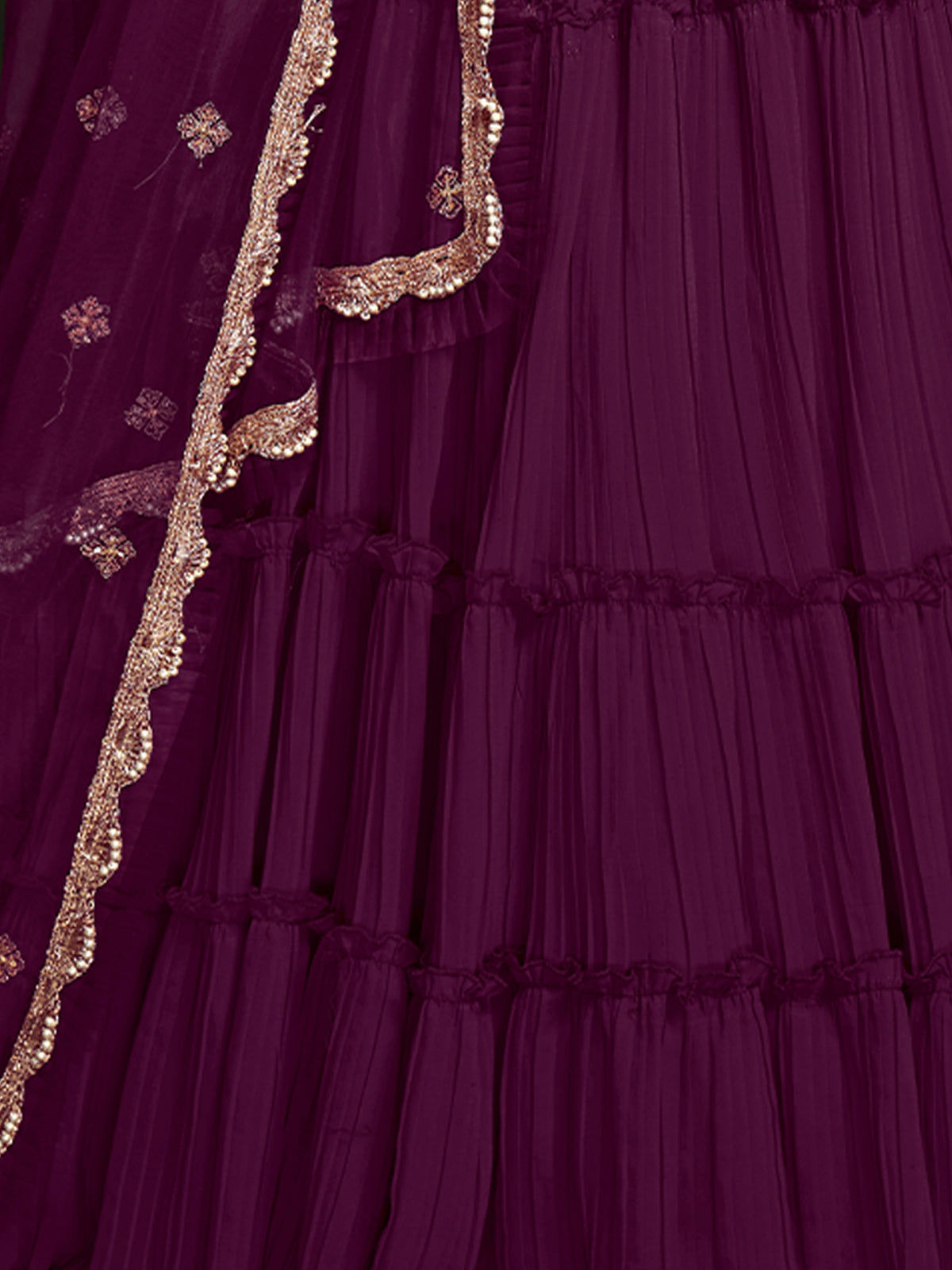 Purple Faux Georgette Embroidered Semi Stitched Lehenga Choli