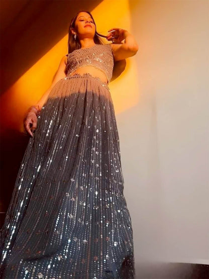 Rajwada Women Grey Stunning Semi Stitched Lehenga With Unstitched Blouse
