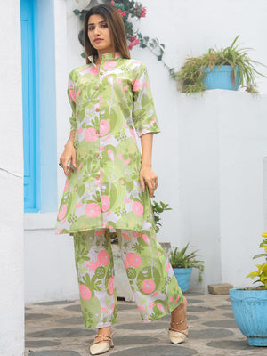 Rajwada Light Green Cotton Printed Stitched Co Ord Set for Women