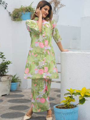 Rajwada Light Green Cotton Printed Stitched Co Ord Set for Women