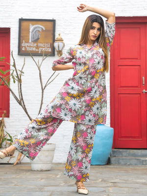 Rajwada Brown Cotton Printed Stitched Co Ord Set for Women