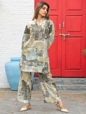 Rajwada Green Cotton Printed Stitched Co Ord Set for Women