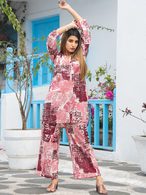 Rajwada Pink Cotton Printed Stitched Co Ord Set for Women