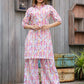Rajwada White and Pink Cotton Printed Co Ord Set for Women