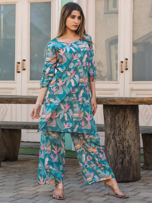Rajwada Blue Cotton Printed Stitched Co Ord Set for Women