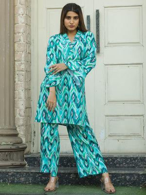 Rajwada Blue Cotton Printed Stitched Co Ord Set for Women