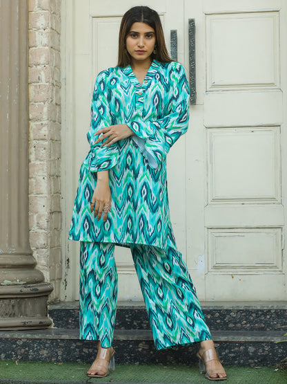 Rajwada Blue Cotton Printed Stitched Co Ord Set for Women