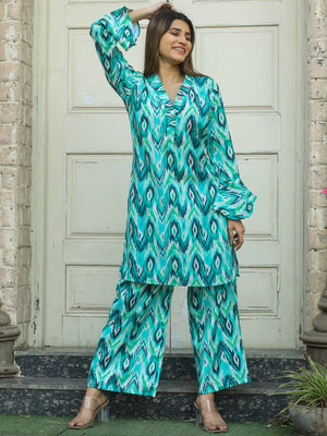 Rajwada Blue Cotton Printed Stitched Co Ord Set for Women