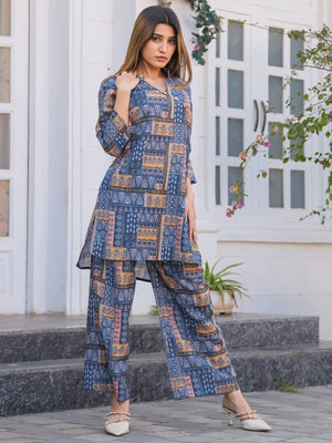 Rajwada Blue Cotton Printed Stitched Co Ord Set for Women