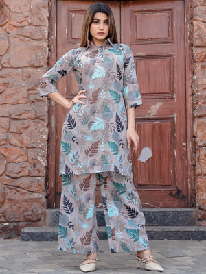 Rajwada Grey Cotton Printed Stitched Co Ord Set for Women