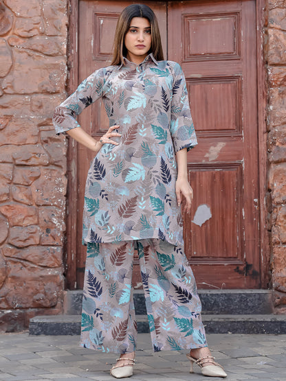 Rajwada Grey Cotton Printed Stitched Co Ord Set for Women